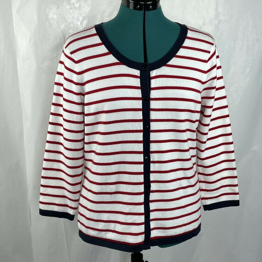 Talbots White Red Stripe Button Front 1/2 Sleeve … - image 2